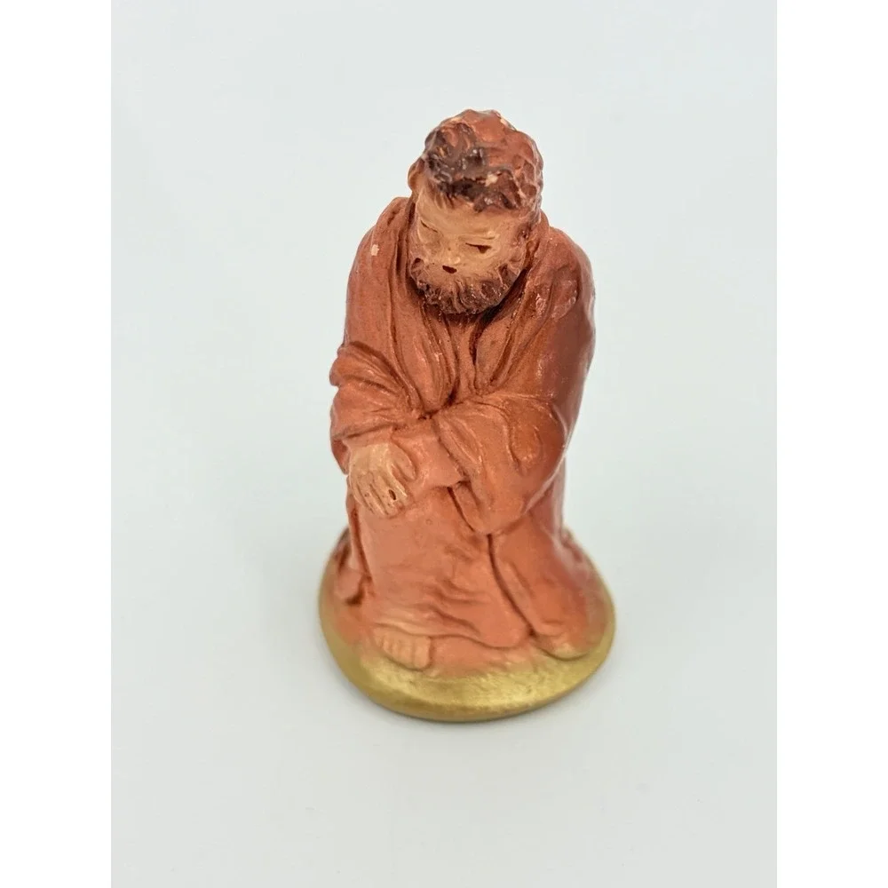Vintage Putz Cardboard Manger & Chalkware Nativity Holy Family Jesus Mary Joseph